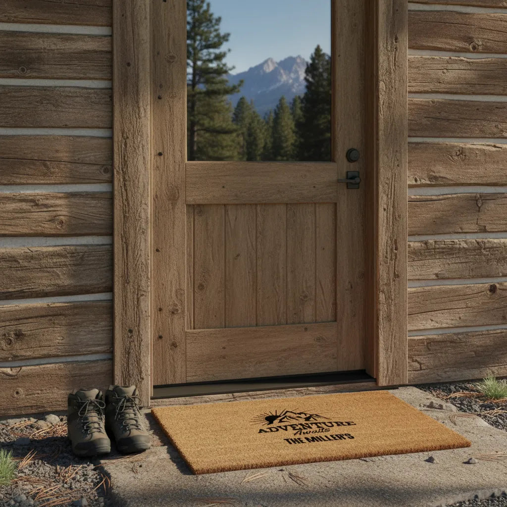 Adventure Awaits Personalized Mountain Doormat