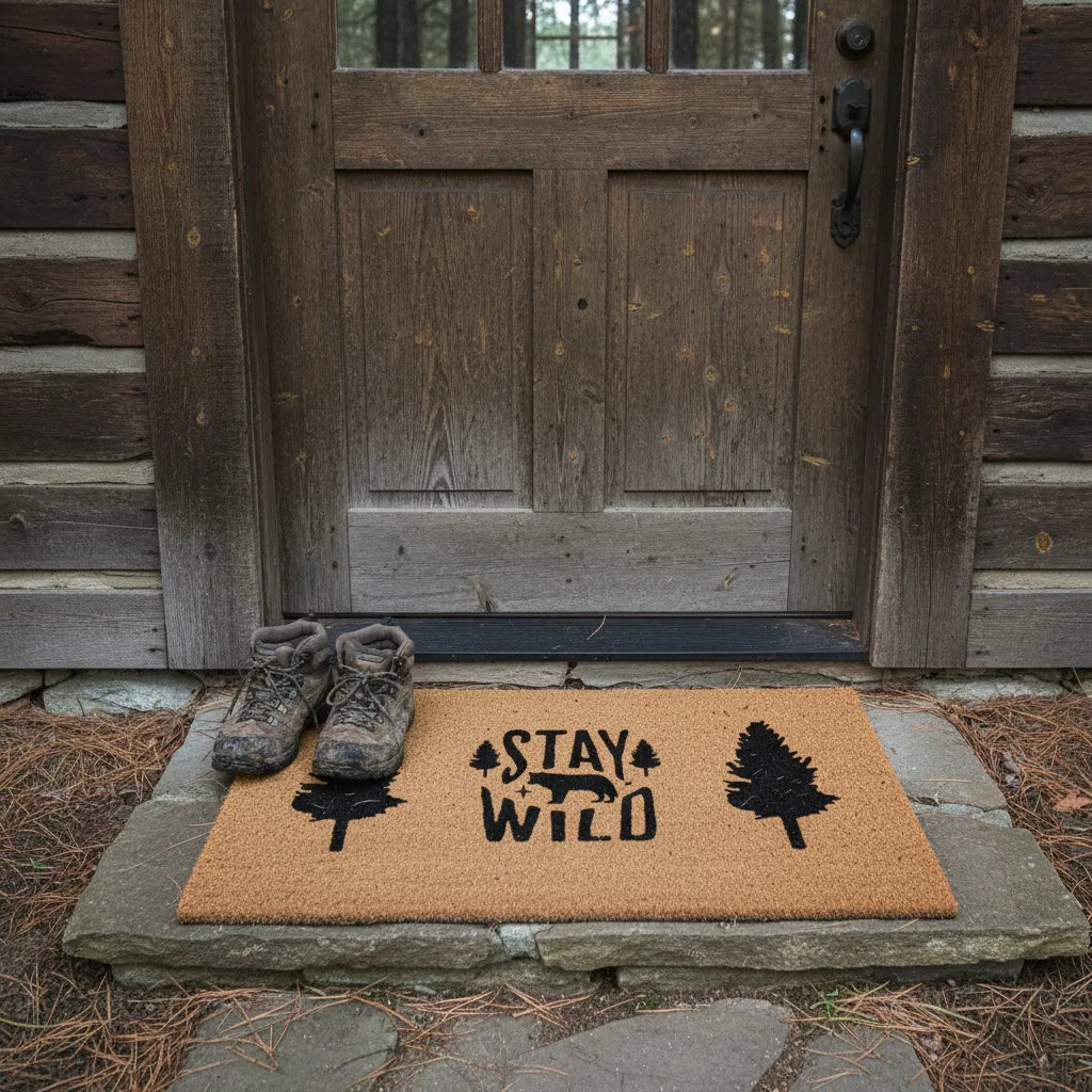 Stay Wild Rustic Bear & Pine Tree Doormat