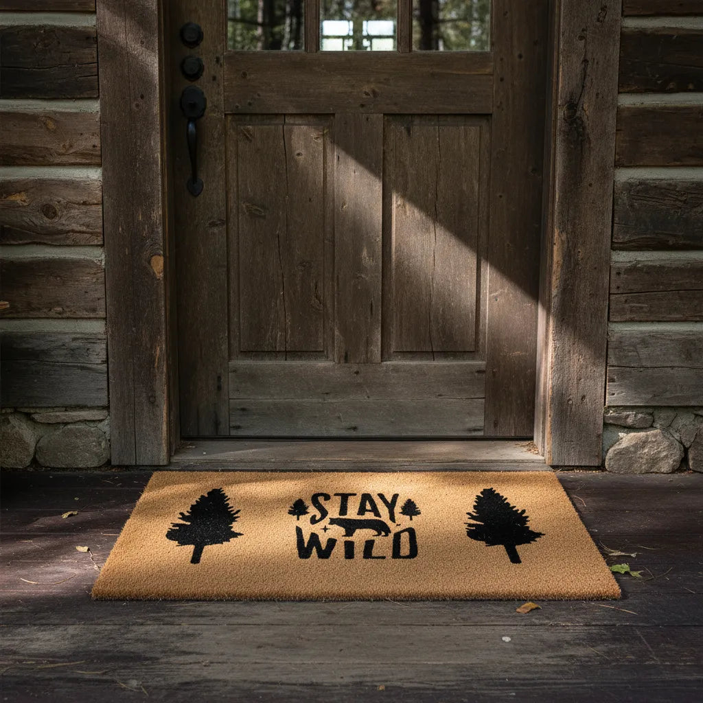 Stay Wild Rustic Bear & Pine Tree Doormat