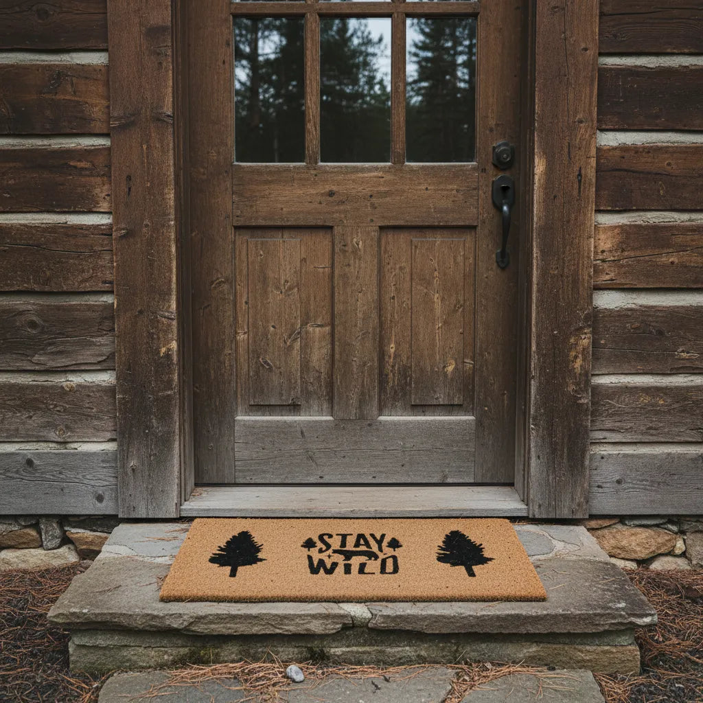 Stay Wild Rustic Bear & Pine Tree Doormat