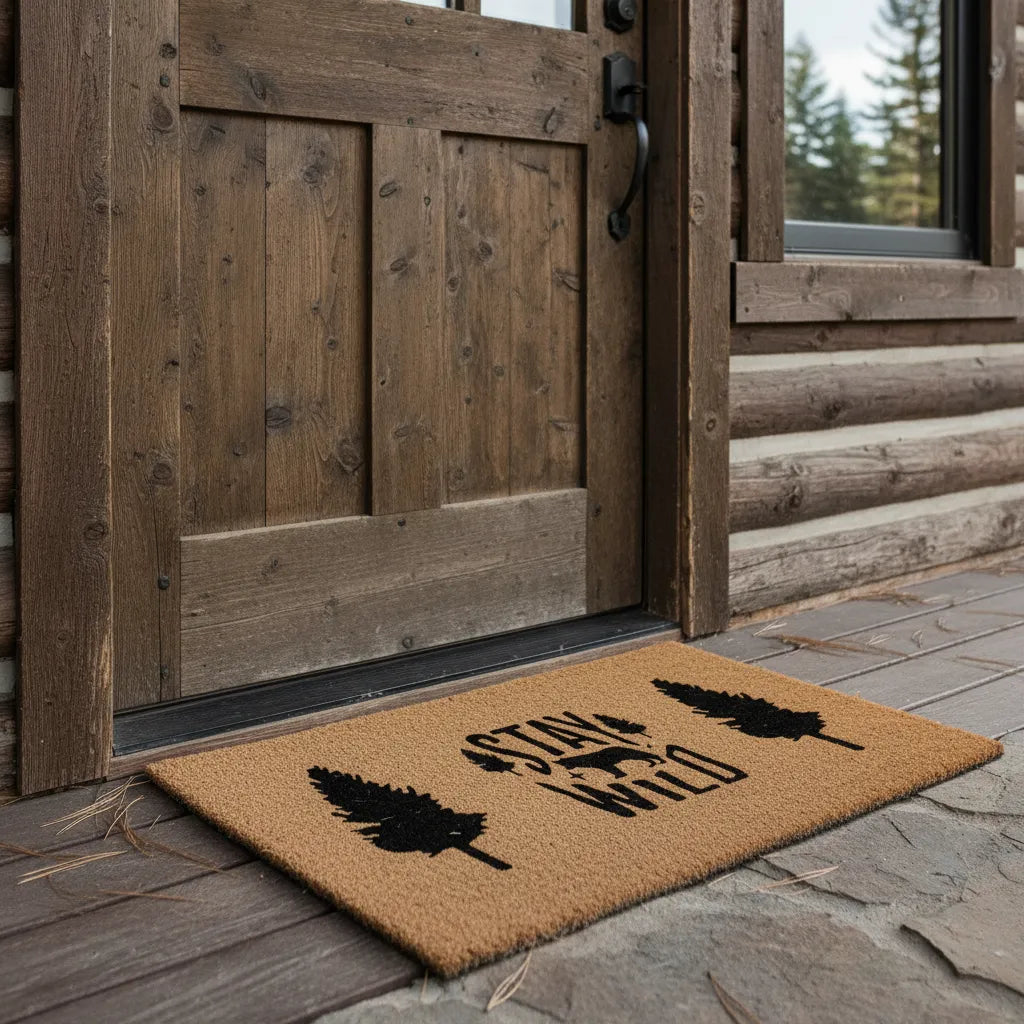 Stay Wild Rustic Bear & Pine Tree Doormat