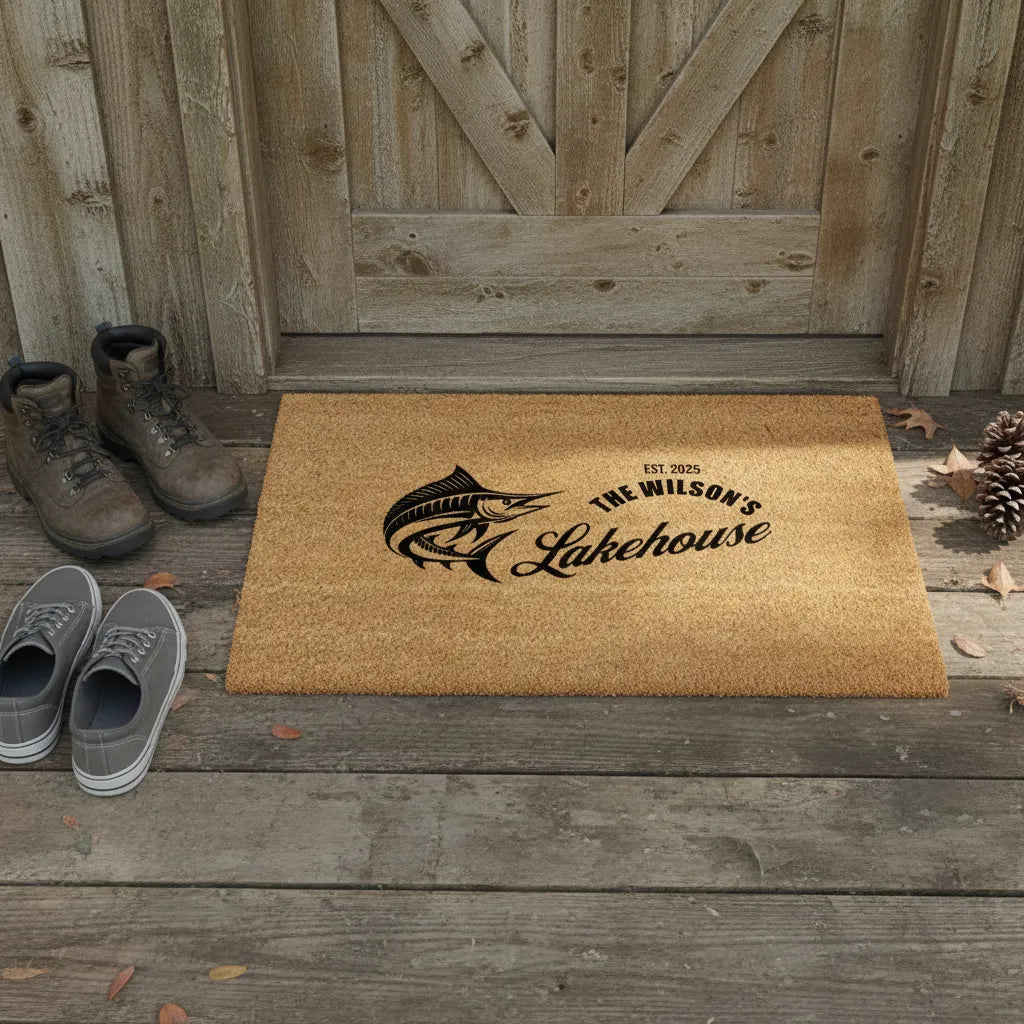 Lakehouse Personalized Fishing Doormat